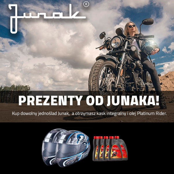 Kup dowolny jednoślad marki Junak, a otrzymasz kask z blendą Junak oraz 5L oleju Platinum Rider